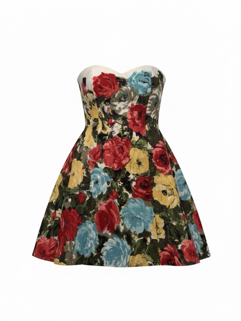 LOFT Strapless Floral Fit-and-Flare Dress in Red, Blue, Yellow size 2-beach chic